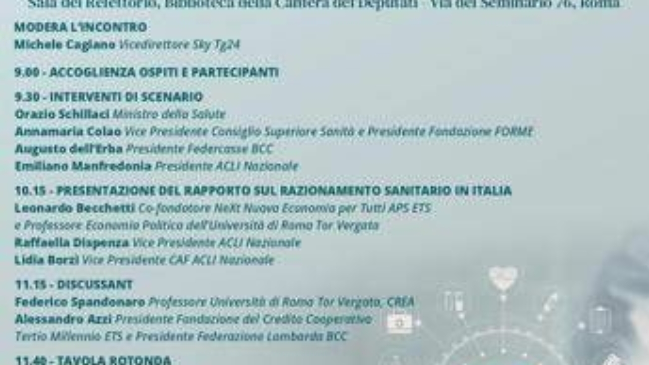 Cure sempre meno universali, 23 febbraio primo rapporto su razionamento implicito